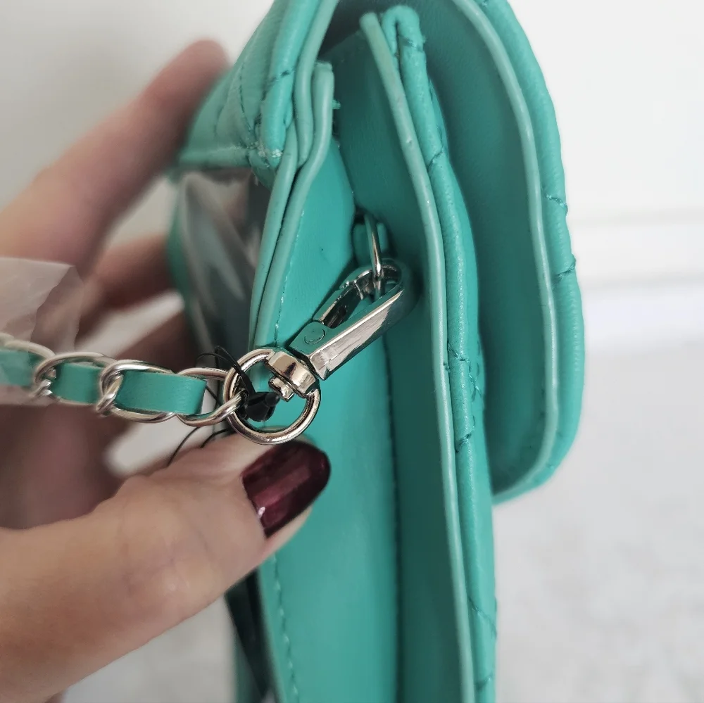 Badgley Mischka Teal Green Diamond Quilted and Studded Phone Case Crossbody